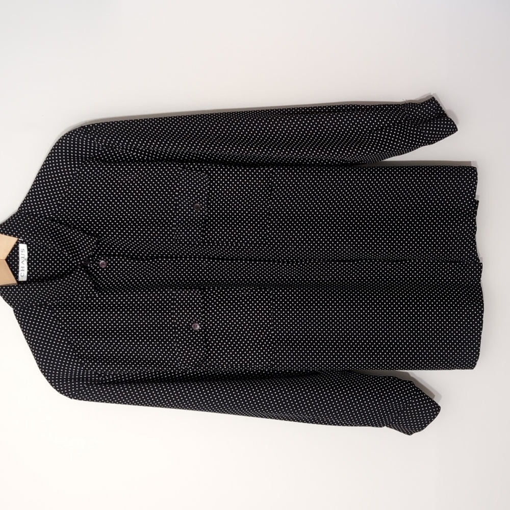Chaus Women's Size 16 Black & White Pin Dot Long Sleeve Collar Shirt. 2 Pockets